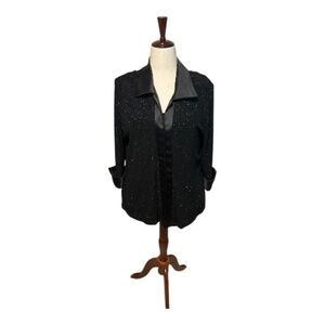 R & M Richards Black Sparkle Open-Front Sweater Set